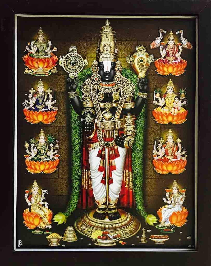Lord Balaji Temple Deity with Eight Aspects of Goddess Lakshmi on Lotus Thrones HD phone wallpaper