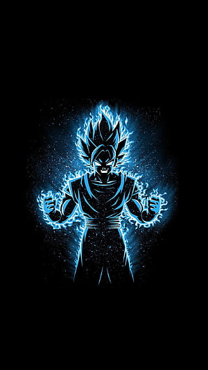 Goku Ultra Instinct Blue Aura Silhouette on Black Background HD phone wallpaper