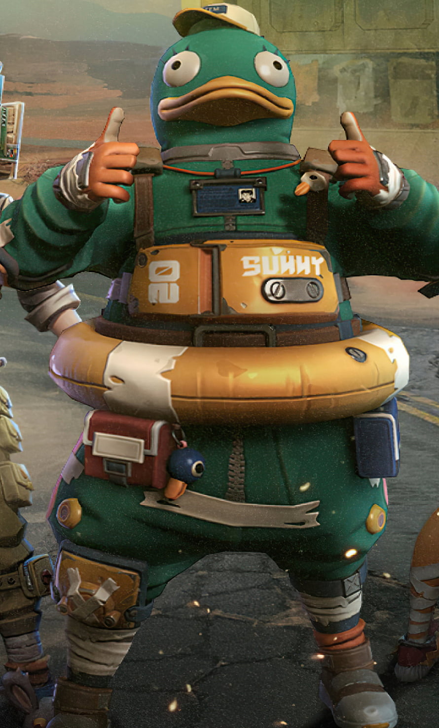 Farlight 84 Duck Character in Green Tactical Gear Giving Double Thumbs Up HD phone wallpaper
