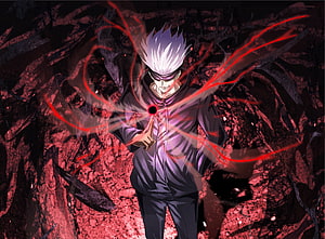 Satoru Gojo Channeling Cursed Energy in Jujutsu Kaisen Anime Illustration HD wallpaper