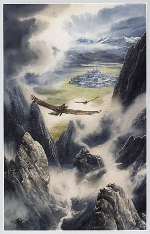 Gondolin in Middle Earth by Alan Lee, Eagles Soaring Over Misty Mountains HD phone wallpaper