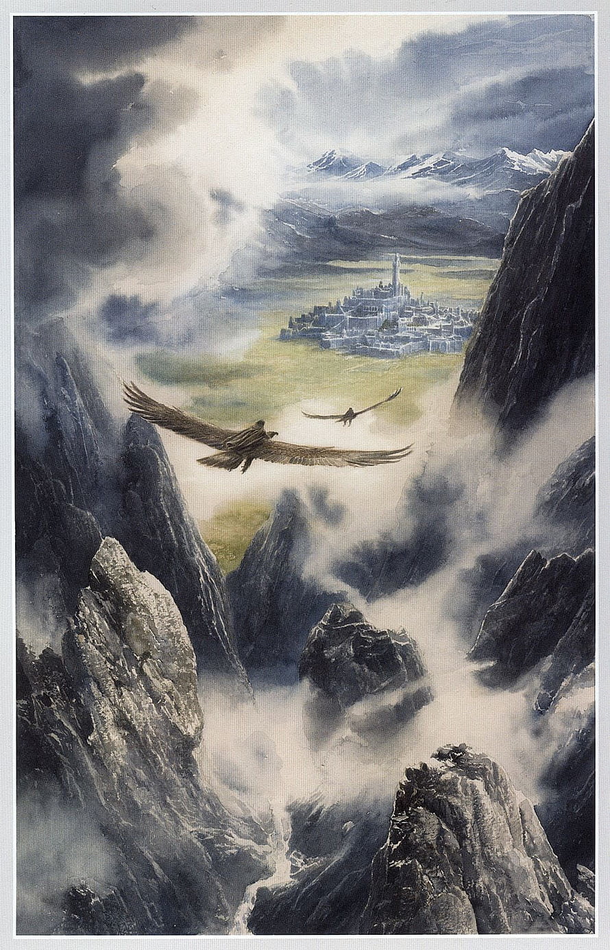 Gondolin in Middle Earth by Alan Lee, Eagles Soaring Over Misty Mountains HD phone wallpaper