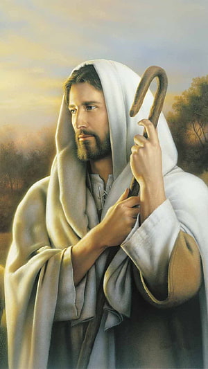 Jesus Christ in White Robes Holding a Shepherd's Staff in a Serene Landscape HD phone wallpaper