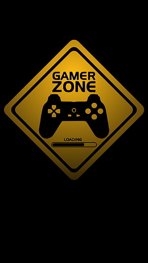 Gamer Zone Traffic Sign with Game Controller and Loading Bar on Black Background HD phone wallpaper