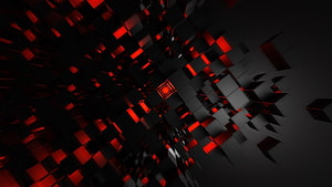 Futuristic Abstract Red and Black Geometric Cube Tunnel HD wallpaper