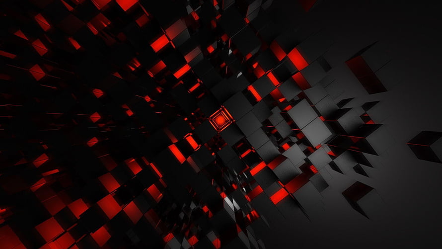Futuristic Abstract Red and Black Geometric Cube Tunnel HD wallpaper