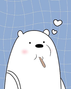 Cute White Bear Cartoon with Hearts on Blue Grid Background HD phone wallpaper