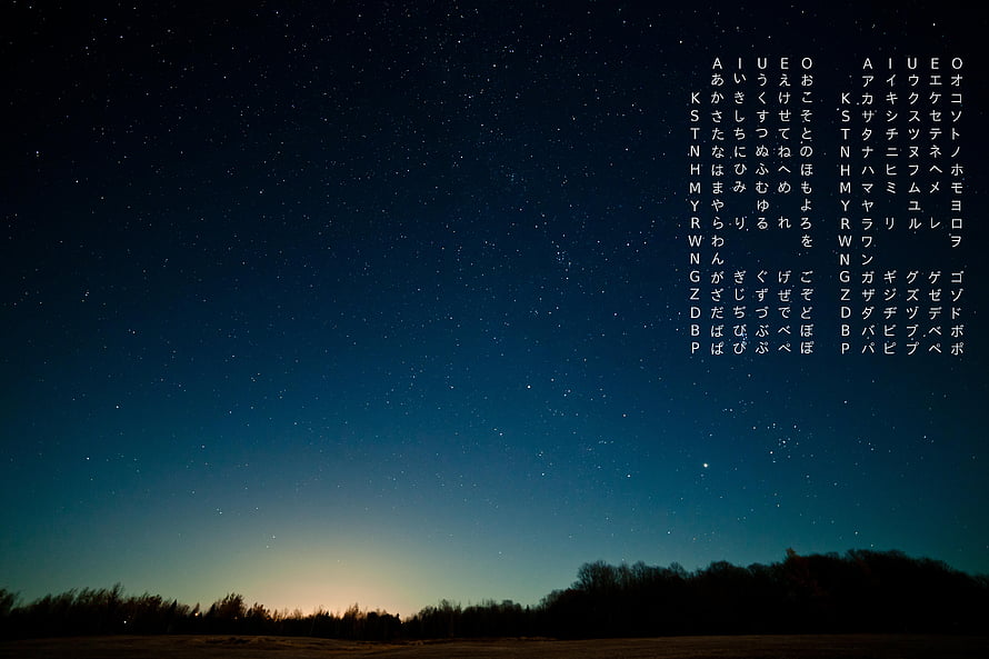 Night Sky Star Chart With Hiragana And Katakana Alphabet Guide HD wallpaper