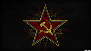 Soviet Hammer and Sickle Emblem on Dark Textured Background HD wallpaper
