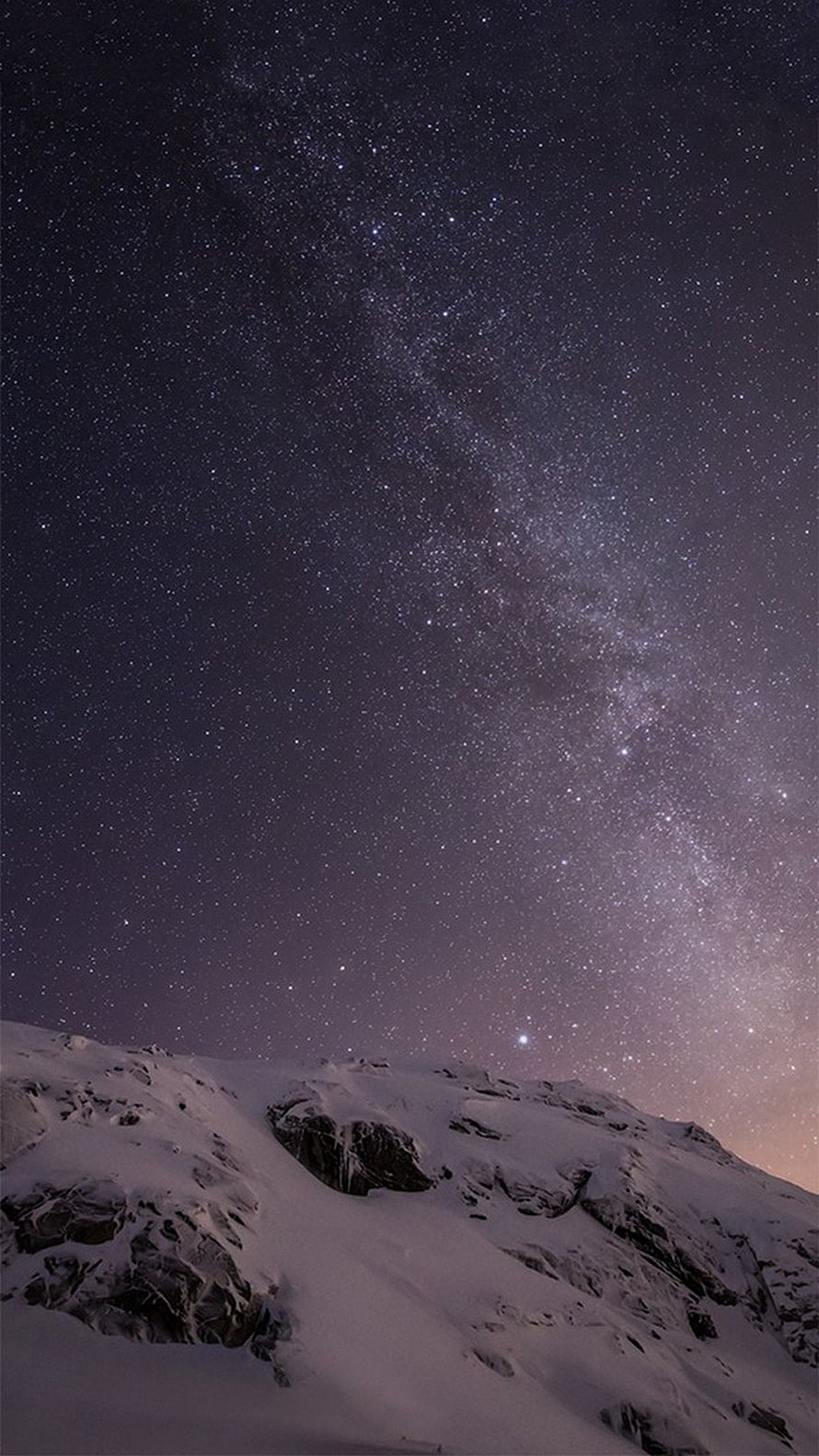 Milky Way Galaxy Arching Over Snow-Covered Mountain Ridge at Night HD phone wallpaper