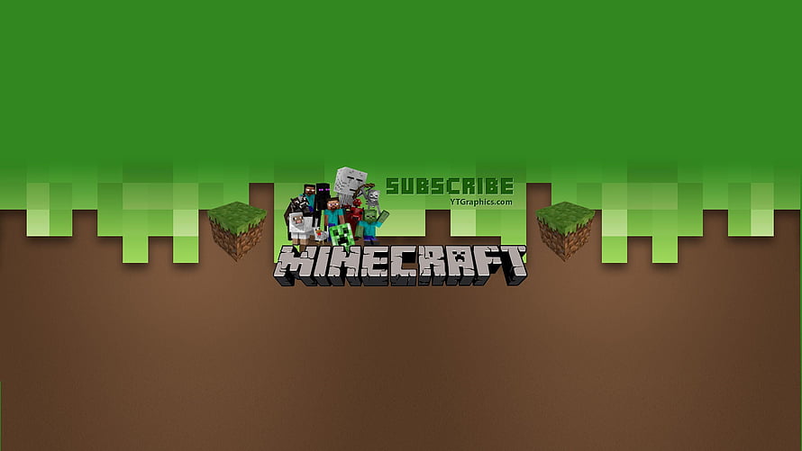 Minecraft YouTube Channel Art Banner Featuring Blocky Characters and Grass Terrain HD wallpaper