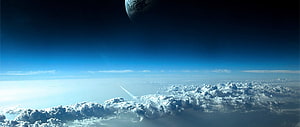 Cinematic View of Earth's Clouds and a Distant Planet in Deep Space HD wallpaper