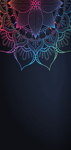 Neon Rainbow Mandala Floral Pattern on Dark Background HD phone wallpaper