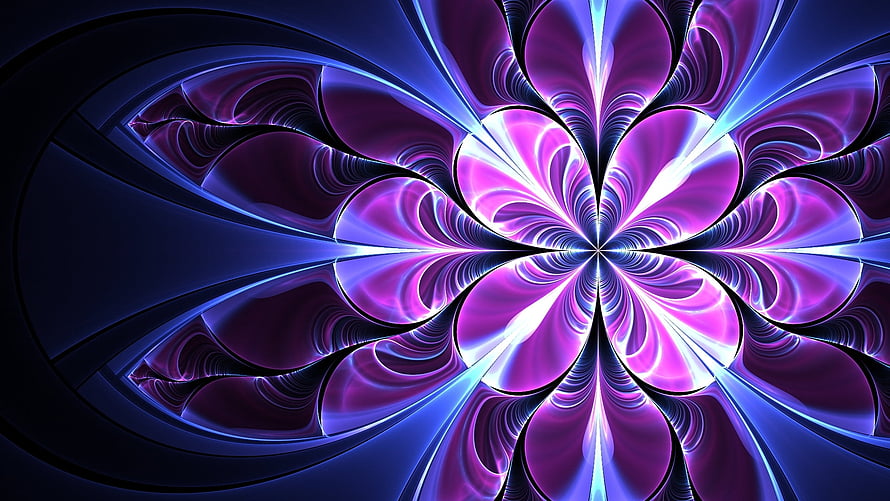 Violet and Blue Fractal Flower with Swirling Abstract Patterns HD wallpaper