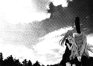 Goodnight Punpun manga panel featuring the protagonist and a girl under a dramatic cloudy sky HD wallpaper
