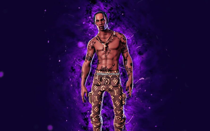 Gucci Travis Scott Fortnite Skin with Purple Neon Smoke Background HD wallpaper