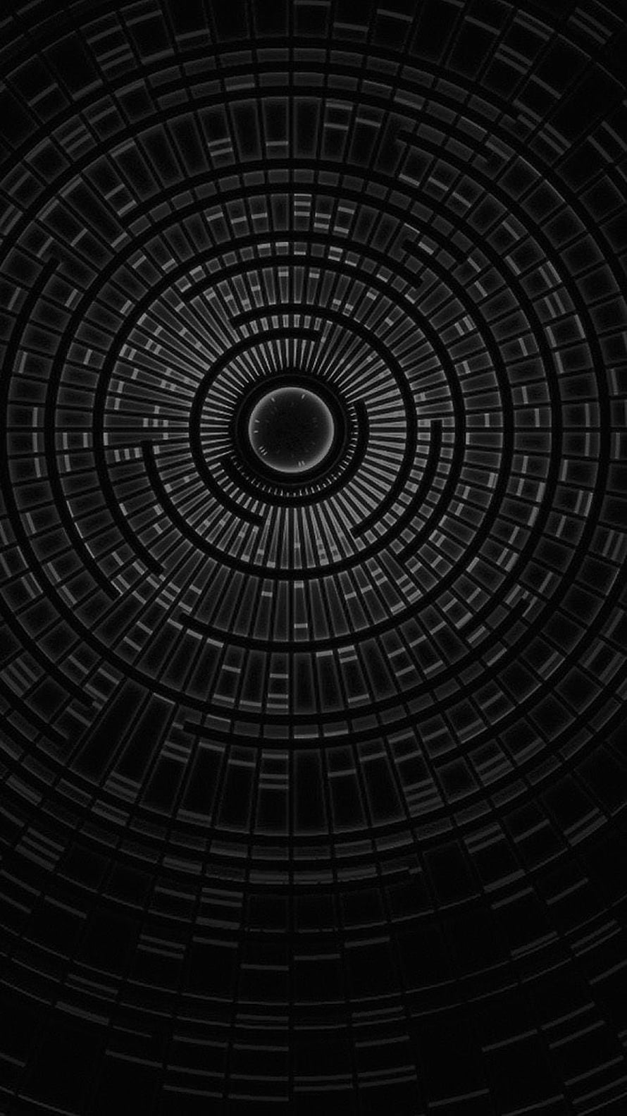 Monochromatic Geometric Spiral Tunnel with Concentric Grid Pattern and Central Void HD phone wallpaper