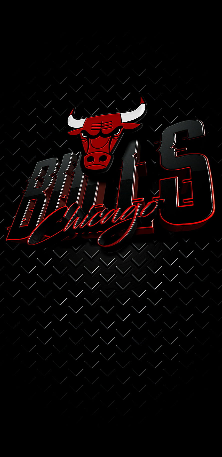 Chicago Bulls 3D Logo on Black Diamond Plate Metal Texture HD phone wallpaper