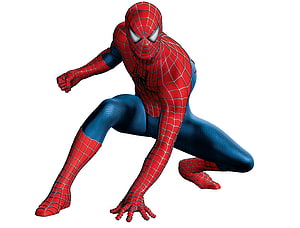 Spider-Man Classic Red and Blue Suit Crouching Action Pose on White Background HD wallpaper