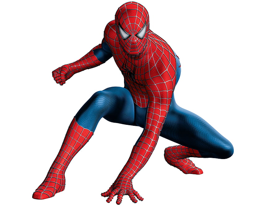Spider-Man Classic Red and Blue Suit Crouching Action Pose on White Background HD wallpaper