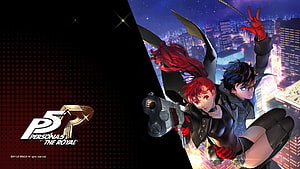 Persona 5 The Royal Joker and Ann Takamaki Action Artwork Over Night City Skyline HD wallpaper