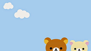 Rilakkuma and Korilakkuma Kawaii Bear Illustration on Light Blue Sky Background HD wallpaper