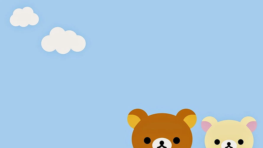 Rilakkuma and Korilakkuma Kawaii Bear Illustration on Light Blue Sky Background HD wallpaper