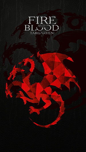 Fire and Blood Targaryen Three-Headed Dragon Geometric Red Sigil on Black Leather Texture HD phone wallpaper