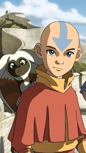 Aang and Momo on the Great Wall of China from Avatar The Last Airbender HD phone wallpaper