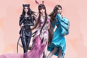 Douluo Dalu 3D Render of Xiao Wu and Female Companions in Fantasy Attire HD wallpaper