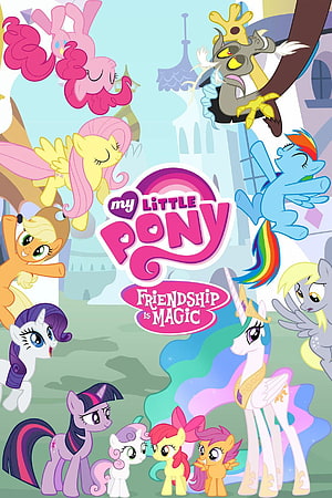 My Little Pony Friendship Is Magic Group Poster with Main Characters and Celestia HD phone wallpaper