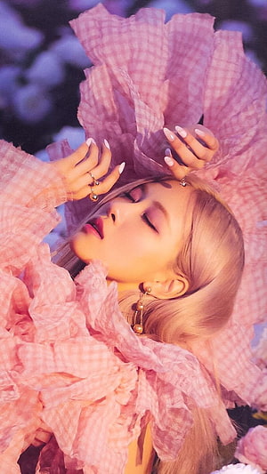 Rosé from BlackPink in a dreamy pink gingham dress with soft floral backdrop HD phone wallpaper