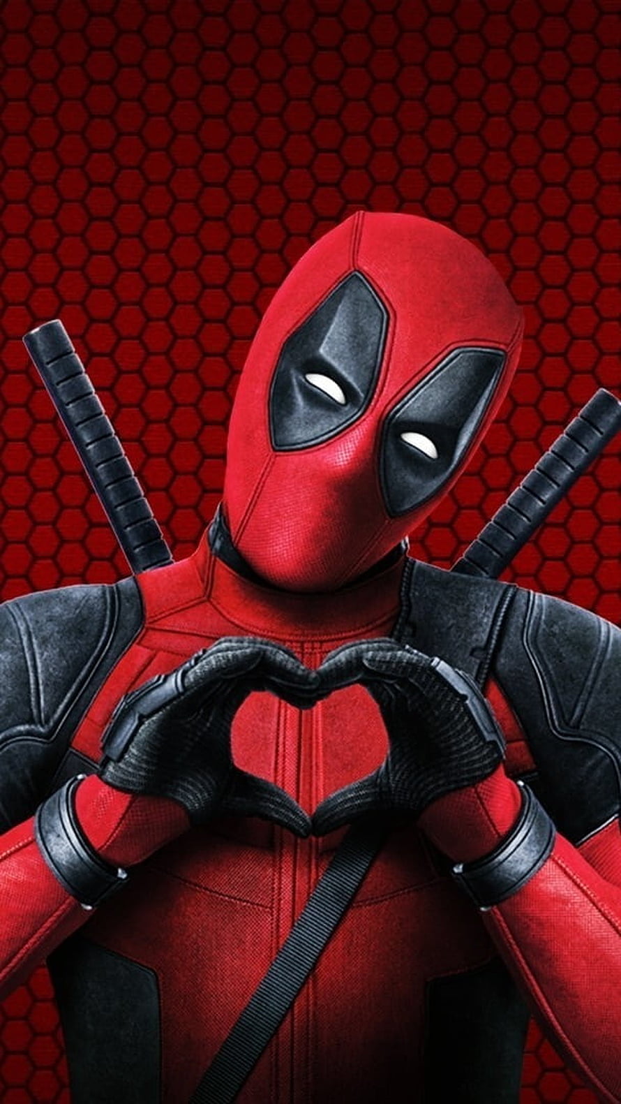 Deadpool Making a Heart Shape with Hands in Red and Black Suit HD phone wallpaper