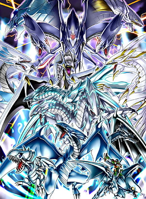 Yu-Gi-Oh! Blue-Eyes White Dragon and Chaos Dragon Anime Illustration HD phone wallpaper