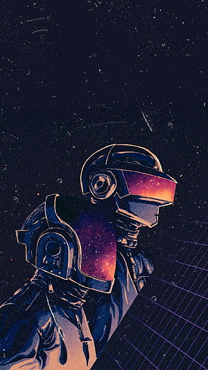 Daft Punk Astronaut Helmet with Galaxy Visor in Retro Synthwave Style HD phone wallpaper