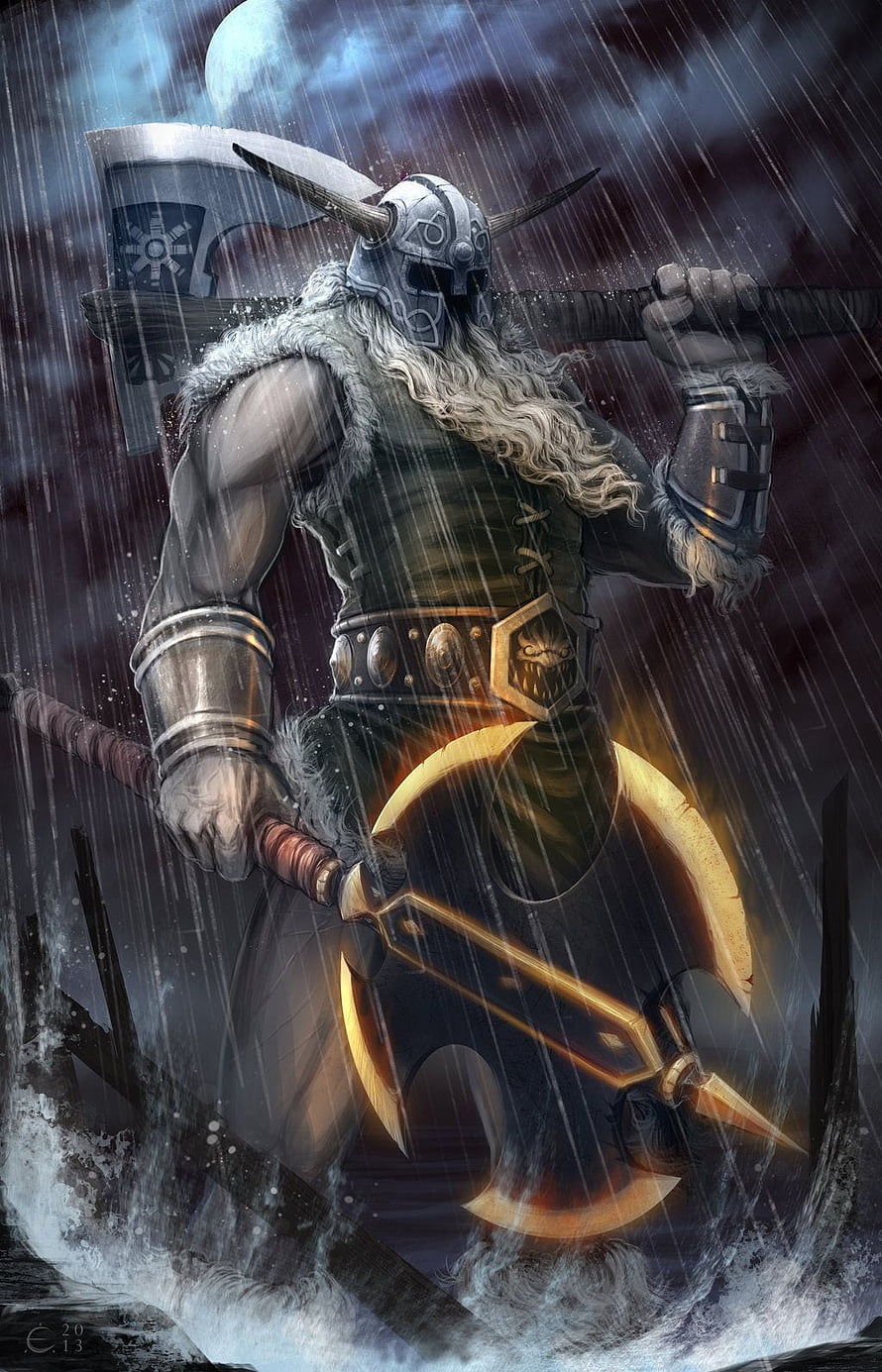 Olaf the Viking Berserker from League of Legends in a Stormy Battle Scene HD phone wallpaper