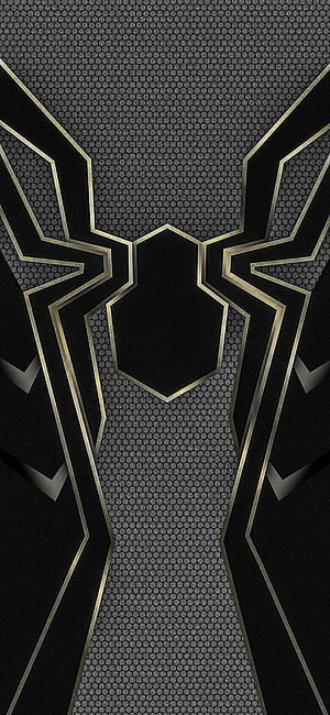 Spider-Man Black and Gold Suit Emblem with Hexagonal Mesh Texture, Spiderman, black and gold suit, Tobey Maguire, black, Andrew Garfield, doctor strange, Zendaya, gold, spiderman no way home, Sinister six, green Goblin, electro, daredevil, Tom Holland, sandman HD phone wallpaper