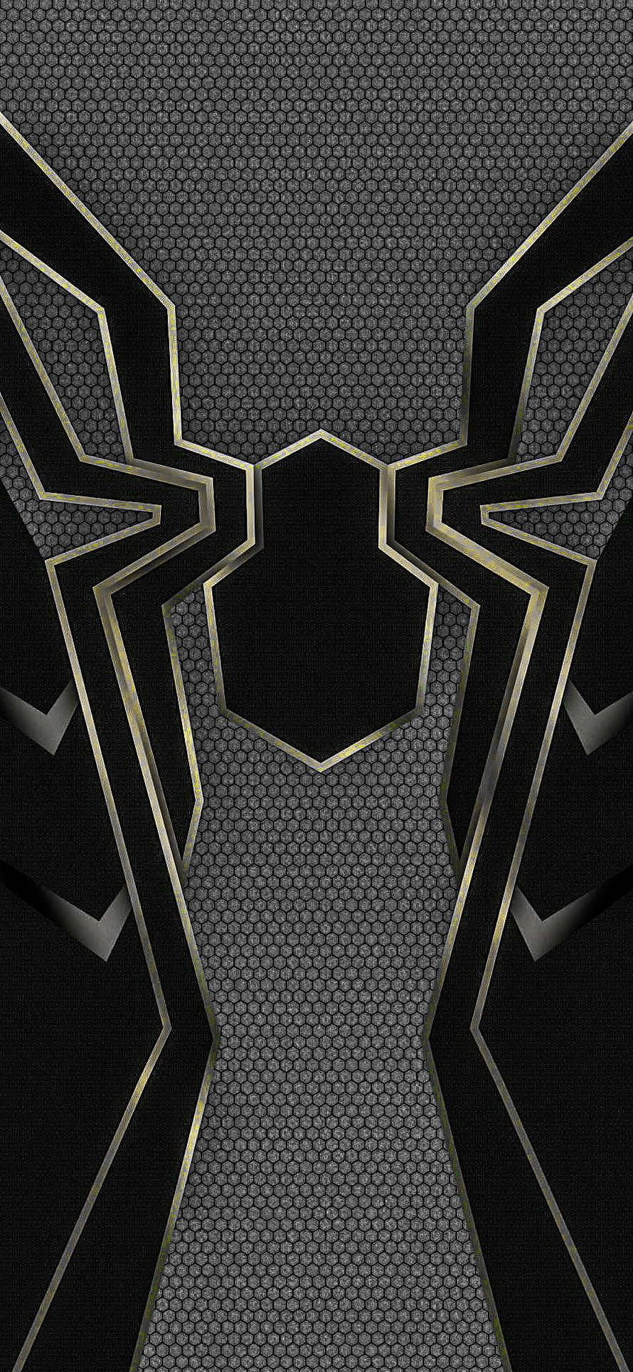 Spider-Man Black and Gold Suit Emblem with Hexagonal Mesh Texture HD phone wallpaper