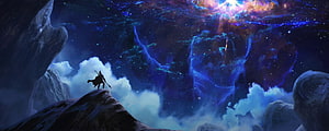 Pantheon and Aurelion Sol from League of Legends Gazing at a Cosmic Nebula HD wallpaper