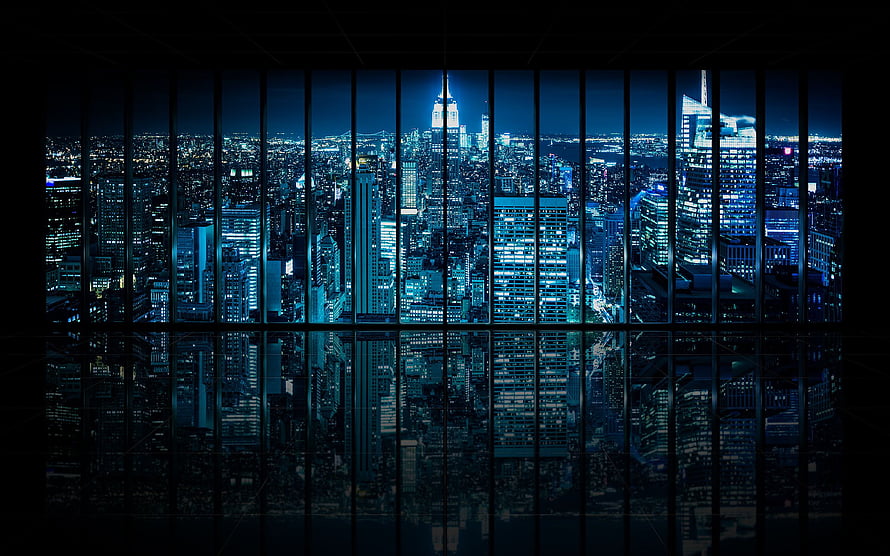 Gotham City Skyline at Night with Wayne Tower and Wayne Enterprises HD wallpaper