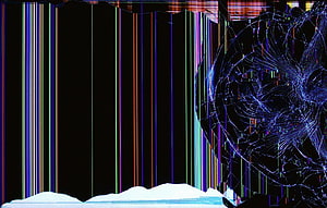 Abstract Glitch Art with Vertical Color Stripes and Cracked Glass Texture on Black Background HD wallpaper