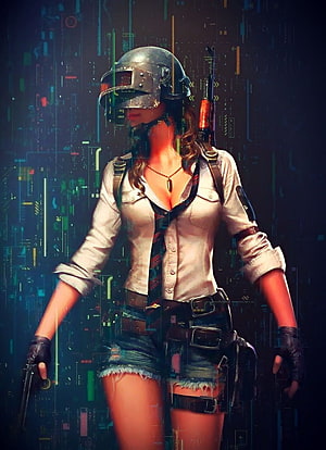 PUBG Mobile Female Soldier in Cyberpunk Digital Matrix Background HD phone wallpaper