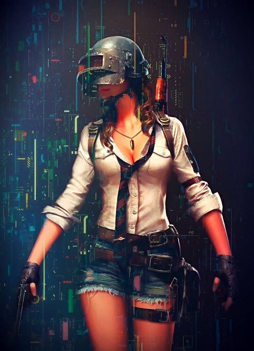 PUBG Mobile Female Soldier in Cyberpunk Digital Matrix Background HD phone wallpaper