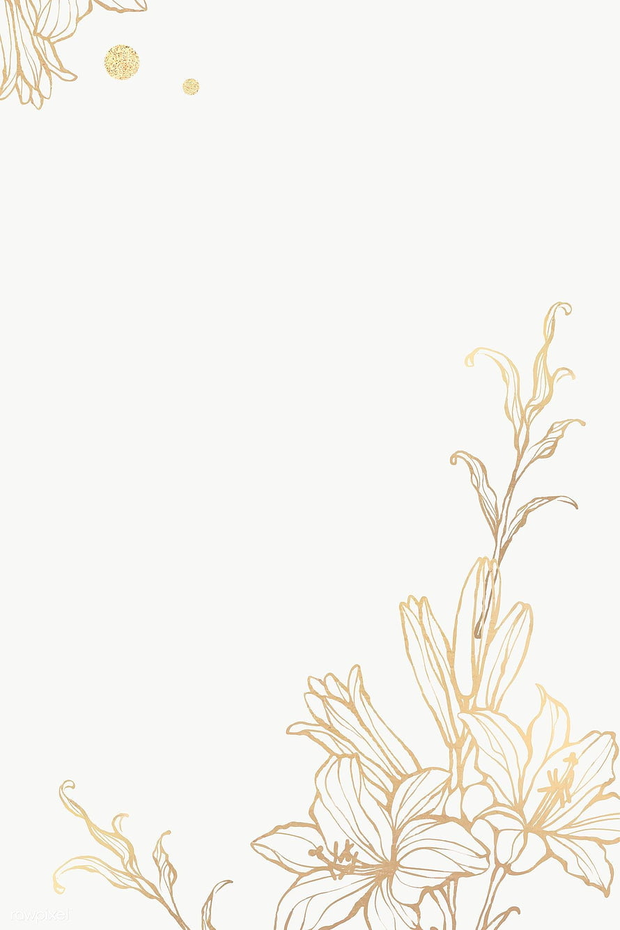 Elegant Gold Floral Line Art on Cream Background HD phone wallpaper