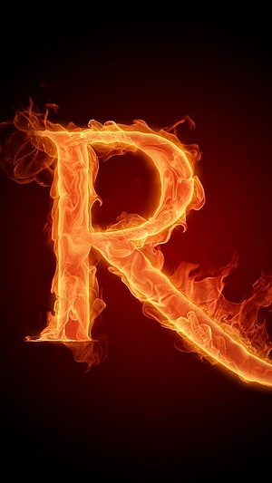 Flaming Letter R Fire Typography on Dark Background HD phone wallpaper