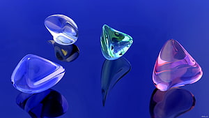 Abstract 3D Glass Forms with Iridescent Reflections on a Deep Blue Background HD wallpaper