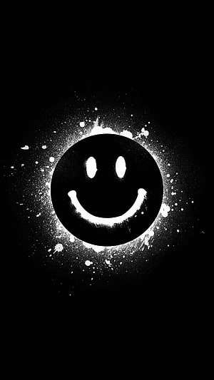 Minimalist Black and White Smiley Face with Grunge Splatter Effect HD phone wallpaper