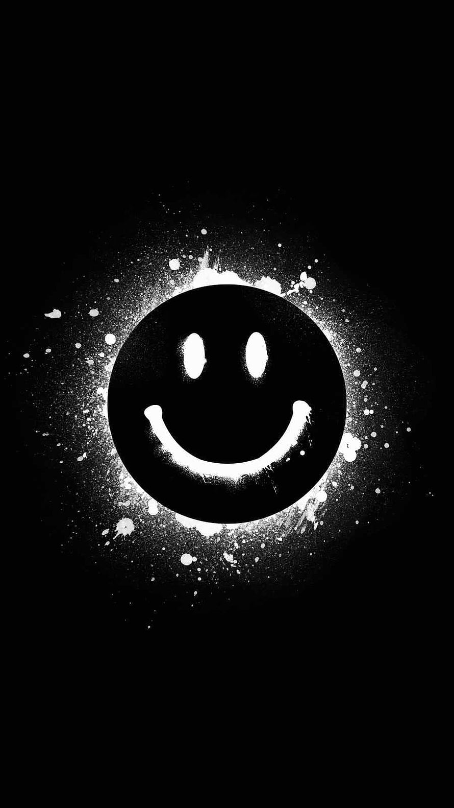 Minimalist Black and White Smiley Face with Grunge Splatter Effect HD phone wallpaper