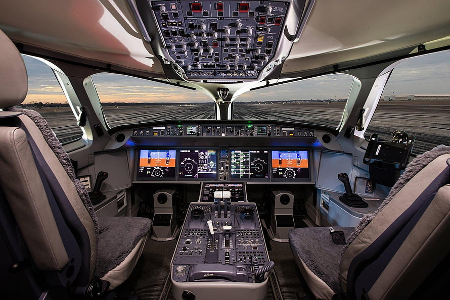 Airbus A350 Cockpit Interior With Digital Flight Deck Displays And Runway View HD wallpaper