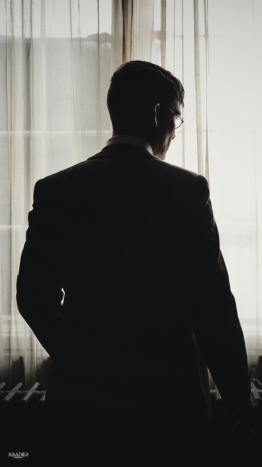 Peaky Blinders Tommy Shelby Silhouette Standing in Front of Sheer Curtains HD phone wallpaper